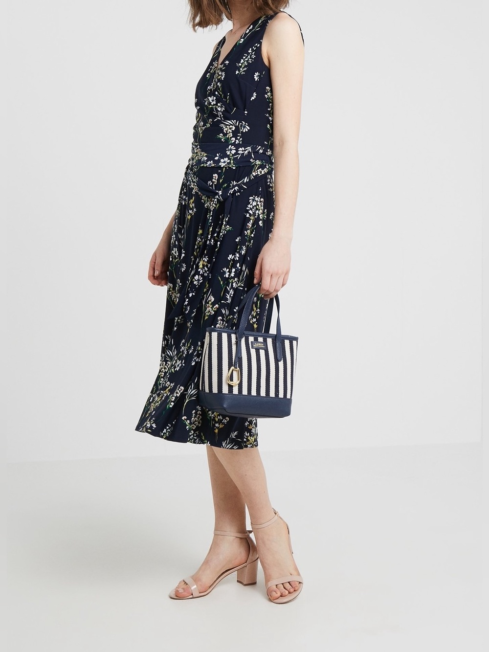 Lauren Ralph Lauren Navy Floral Wrap Midi Skirt